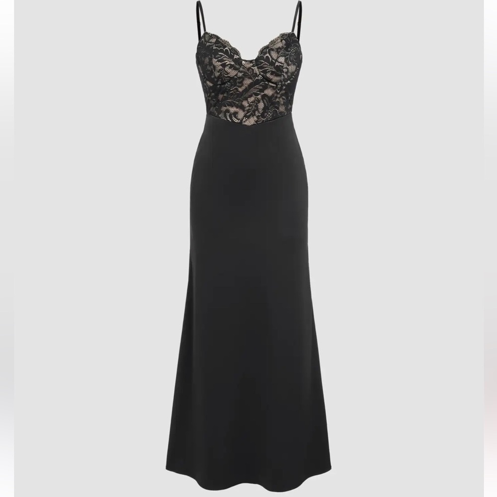 Commense Black Maxi Dress With Satin and Lace